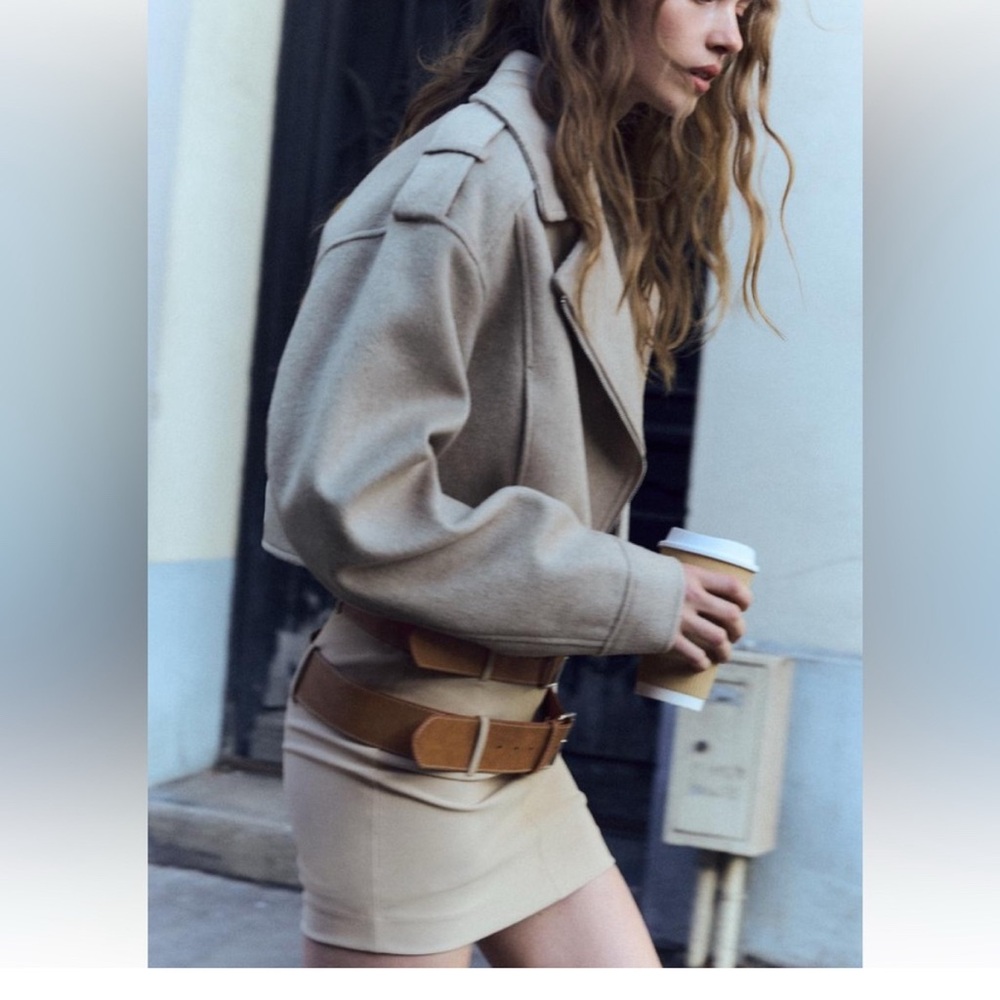 Zara felt texture cropped biker jacket